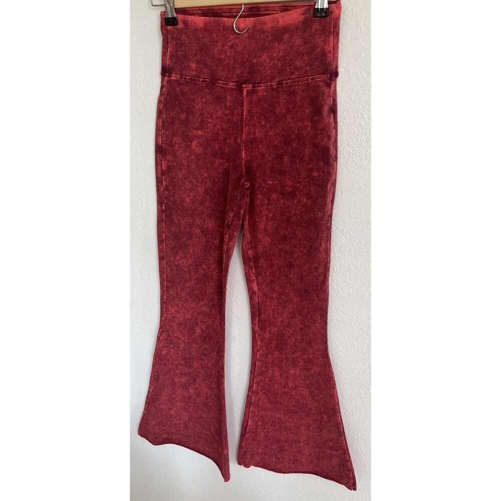 Zenana Wide Leg Athletic Lounge Pants Sz S Acid Wash Red Rust Cotton Whimsigoth